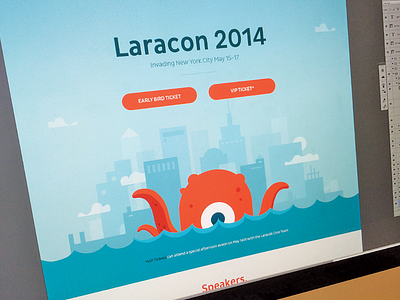 Laracon Invasion branding city conference focus lab homepage illustration laravel monster skyline web design website