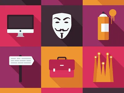 Flat Icons bag barcelona computer flat icon long shadow luggage mac sagrada familia spray can ui vendetta