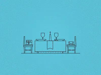 Anniversary anniversary blue candle chairs dinner envelope foreplay illustration plates table wine wine glass