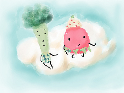 Mr. Broccoli & Ms. Strawberry character illustration made with paper