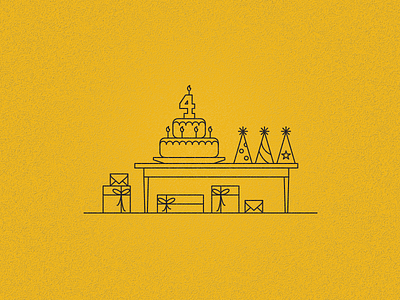 Birthday 4 birthday box cake candle graphic hat illustration mustard present string yellow