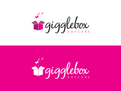 Branding / Logo :: Gigglebox box butterfly clean daycare giggle logo script