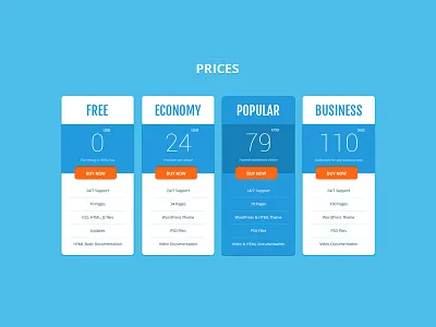 Prices Section Idea (2) blue flat prices section columns simple