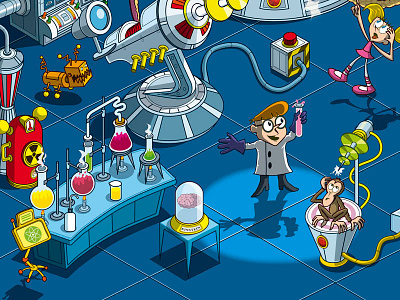 Dexter's Laboratory Illustration for Cartoon Network - detail cartoon graphic humor illustration illustrator isometric pixel art science tecnology vector