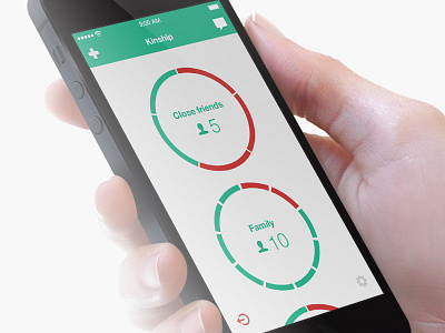 Kinship alert app aware family friends green love red social teal ui ux
