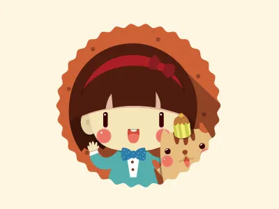 little girl and her cat cat dessert illustration logo