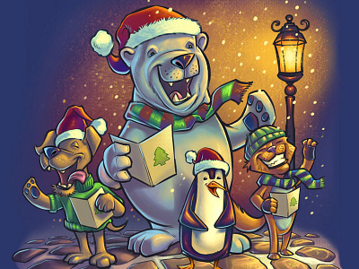 C 3162 Carolers 800x600 animals cartoon character design christmas colorful holiday illustration whimsical