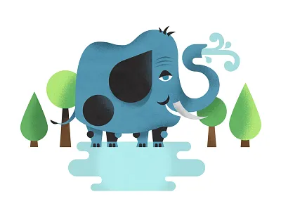 Splish Splash elephant fun illustration puddle splash trees water