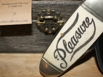 Pleasure Knife lettering scrimshaw typography