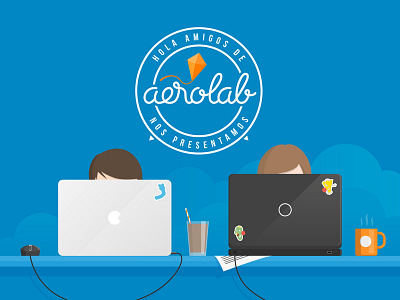 Hola Aerolab clouds coffee dell designers desk hello hi illustration macbook work