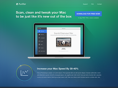 Purifier landing page app clean cleaning imac landing page mac macbook purifier retina shadow simple web