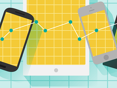 Mobile Marketing Strategy chart flat graph gray grid mobile mobile devices shadow tablet teal vector yellow