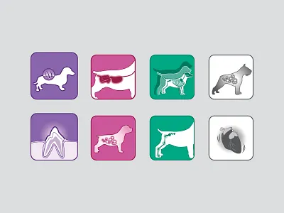 Pet food icons attribute bones dog heart icon pet food skin tooth veterinary