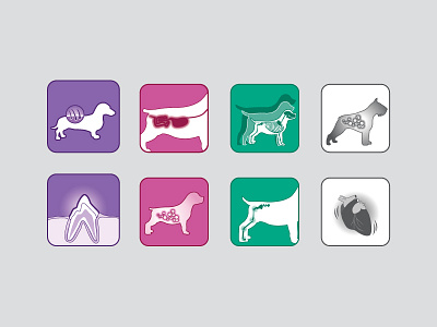 Pet food icons attribute bones dog heart icon pet food skin tooth veterinary