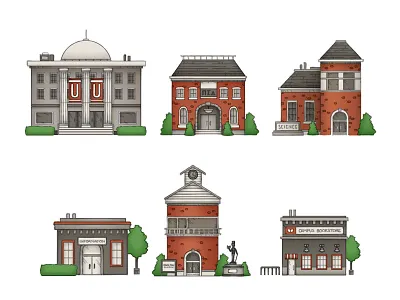 Buildings brick buildings campus campus buildings illustrated buildings illustration red brick