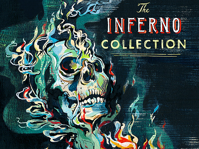 The Inferno Collection book cover art book books flames harlequin horror illustration illustrator murder mystery painting skull