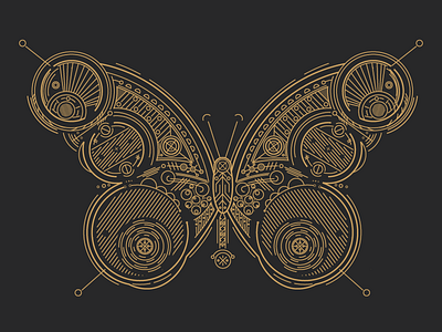 le papillon (process #2) butterfly gold illustration line linework shapes steampunk vector