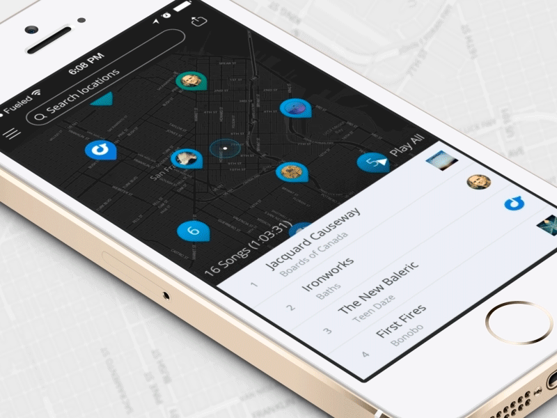 TrackDrop Map Animation app ios ios7 iphone location map music playlist trackdrop ui ux
