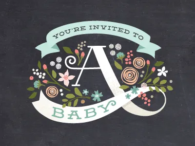 Banner Shower baby chalkboard floral illustration lettering vintage