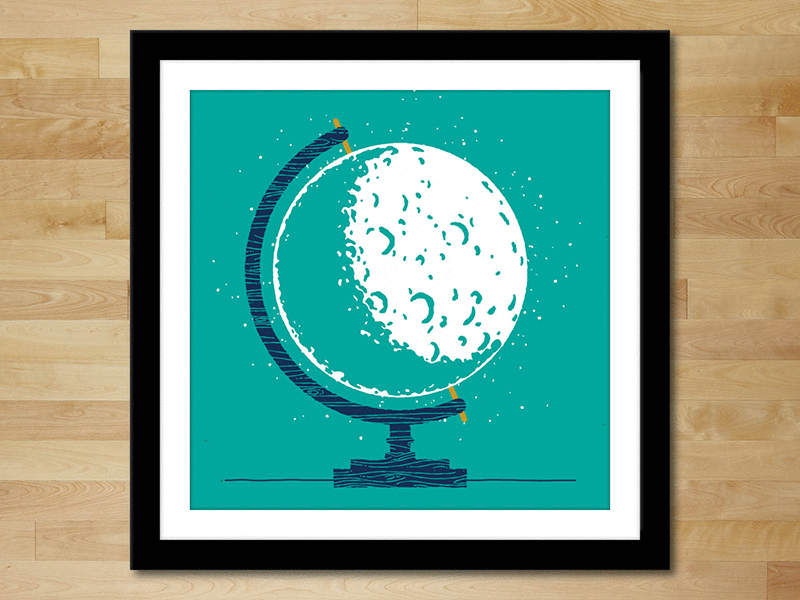 Glowbe (GIF) blue frame gif globe glow in the dark gold lunar metallic moon teal white wood