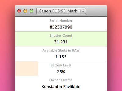 EOS Inspector app mac minimalist native os x osx shutter count simple sketch ui user interface utility