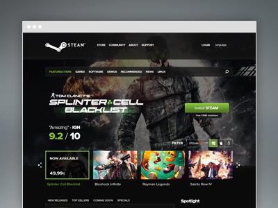 Steam redesign (just for fun) blur dark redesign splinter cell steam