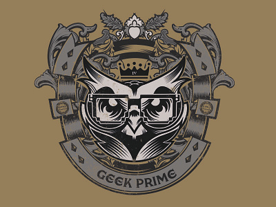 Geek prime badge badge coat of arms color festival icon logo owl