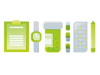 Pills and stuff bottle clipboard pencil pill watch