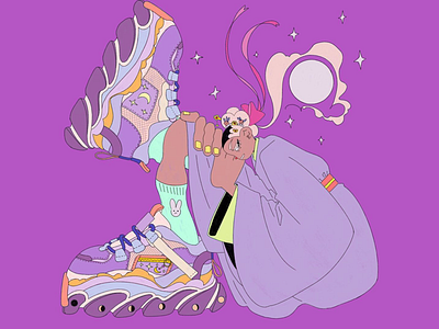 Lunar Kicks: Dream Walkers Illustration art art desig artist artwork big sneakers colorful colors creative creative design creativity futuristic fashion illustrated illustration insparation inspire lunar theme modern pop art pastel aesthetic purple sneaker art