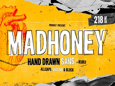 Madhoney - Hand Drawn Sans 90s 90s font doodle grotty grunge grunge font hand drawn hand drawn font handwritten hipster hype movie font movie poster rough font street street font trendy font youth