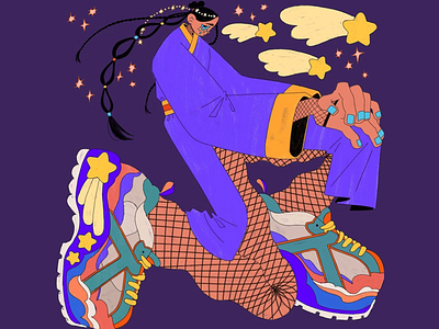 Starwalker Vibes Illustration art art design artwork big sneakers colorful colors cosmic style creative creativity design dream kicks dreamy illustration futuristic style illustration insparation inspired playful colors star girl stars vibrant sneakers