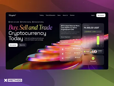 Crypto Web Design Platform app bitcoin blockchain branding crypto dark dashboard design exchange figma finance landing statistics trading ui ux web web3 website