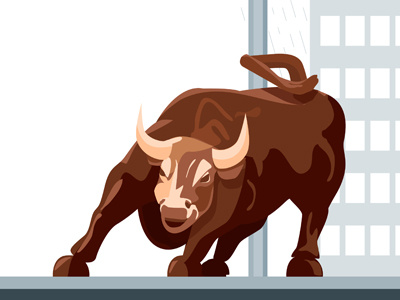 Wall Street bronze bull finance illustration market wall street