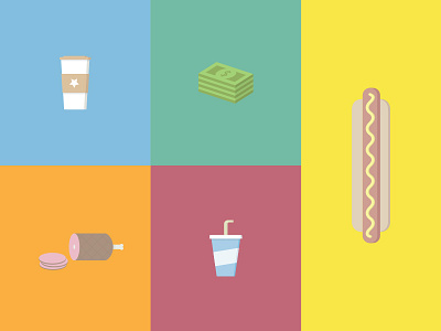 …More Food coffee flat food ham hotdog icon illustration money muted soda