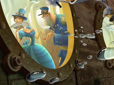Window Cleaner (fragment) character design digital art illustration kvantik porthole rocket space spacecraft steampunk