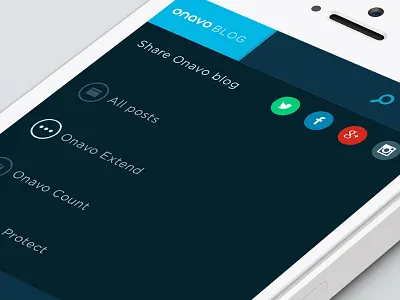 Onavo Blog on Mobile blog dark flat iphone menu mobile social vector