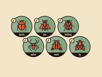 Bugs bee beetle circle farm fly icons ladybug moth smart spider