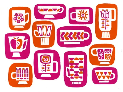 Mod Coffee Cups coffee cups illustration mod screenprint