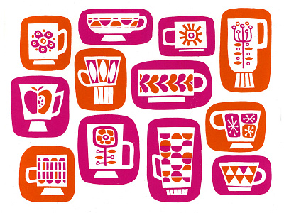 Mod Coffee Cups coffee cups illustration mod screenprint