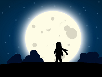 Moonlight Wind - Fingerpainting (Photoshop Touch) bushes craters finger light lonely moon painting silhouette stars stickman touch wind