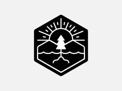 Connections black enclosure line mountains nature roots stroke sun tree water white