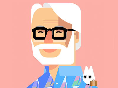 Hayao Miyazaki 2d andrey smirny flat hayao illustration look at me miyazaki portrait tottoro vacation