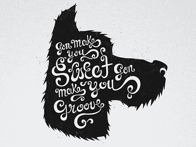 Black Dog black and white cursive hand type illustration led zeppelin music script typography