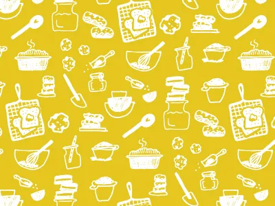 treats repeat pattern baking cooking doodles food foodie fork and beans hand drawn handmade icons illustration pattern pen and ink