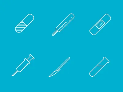 Medical Icon Set icon knife medical patch pill syringe test tube thermometer