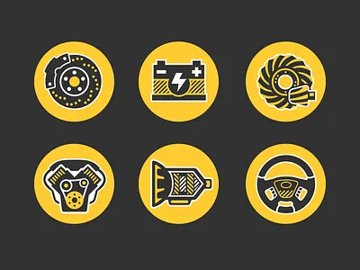 Automotive Icons battery brad ruder brake driveline engine rudahbee steering transmission