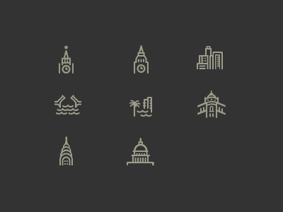 Tiny cities icons building city gray icons lines tiny