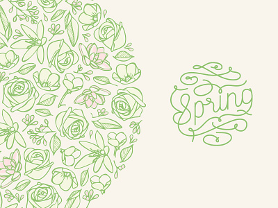 Spring elements circle flowers green illustration spring