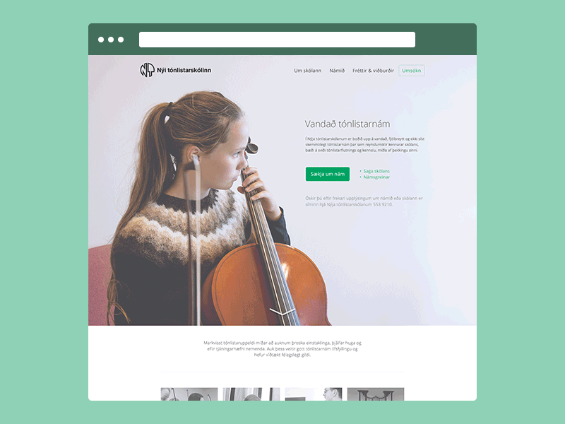 Nýi tónlistarskólinn menu mobile music photography responsive school web website