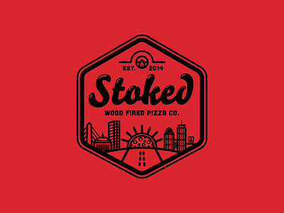 Stoked Rejected Logo Concept 2 badge boston branding fire identity logo pizza red skyline stoked